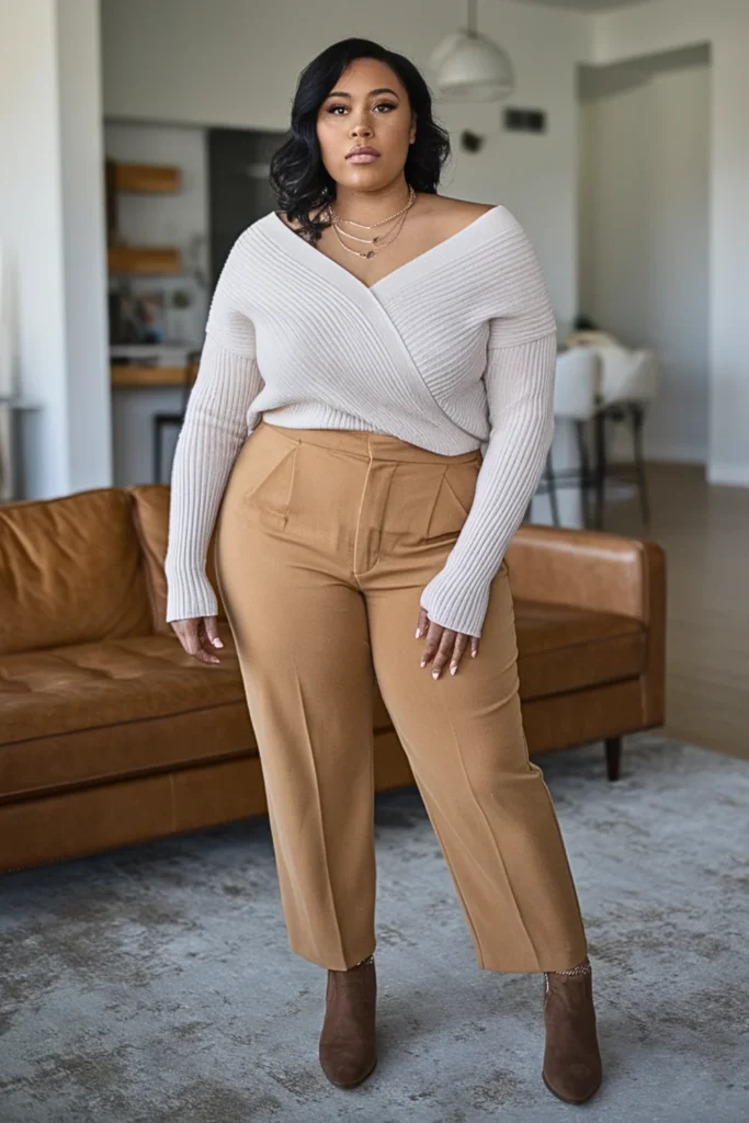 Plus Size Off-Shoulder Sweater Pants Winter Outfit