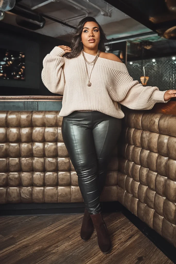 Plus Size Off-Shoulder Sweater Winter Going Out Outfit