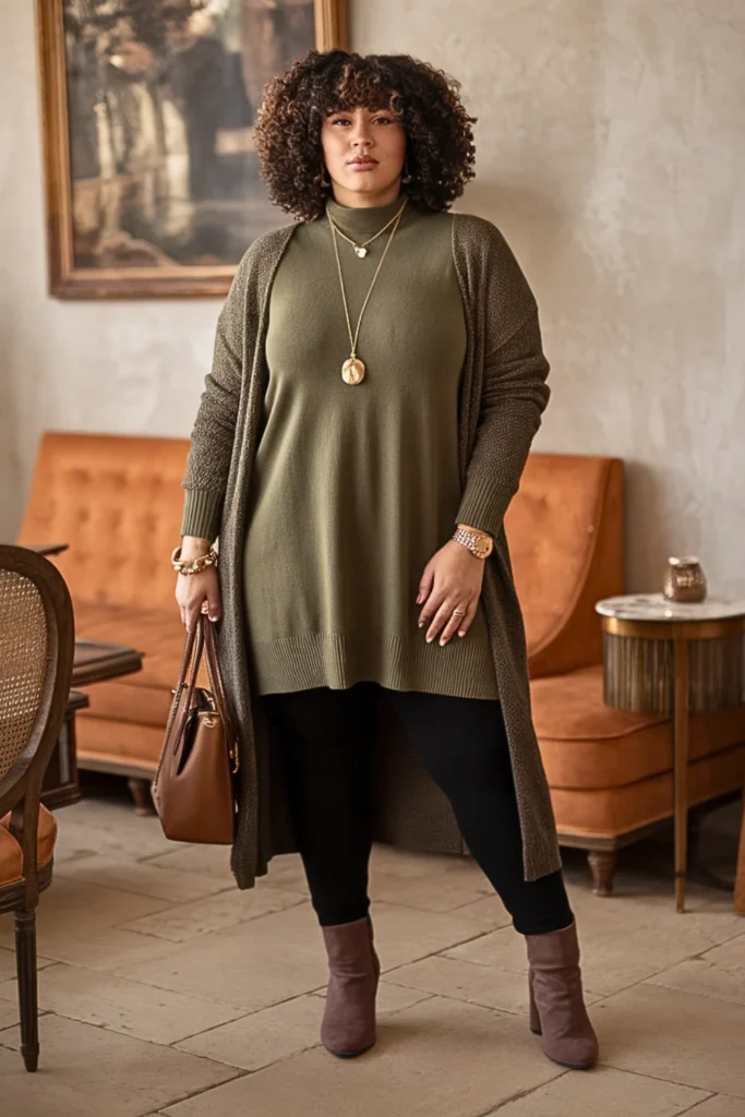 Plus Size Olive Green Tunic Winter Shopping Look