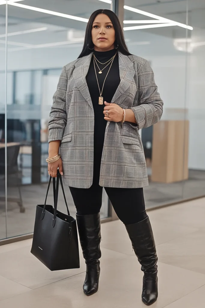 Plus Size Oversized Blazer and Leggings Winter Outfit