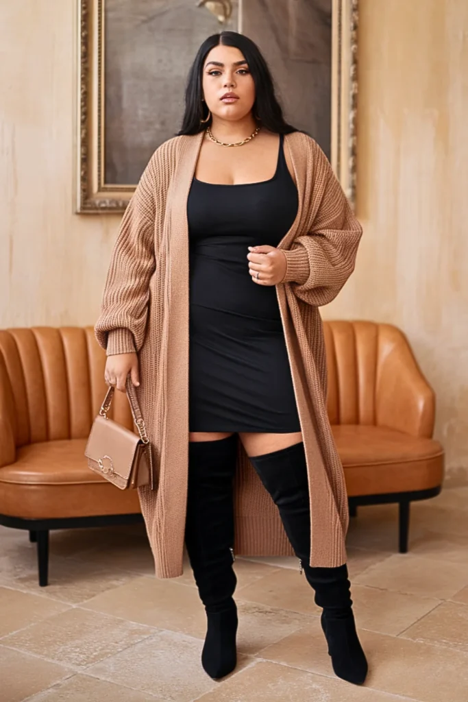Plus Size Oversized Cardigan Bodycon Dress Winter Outfit