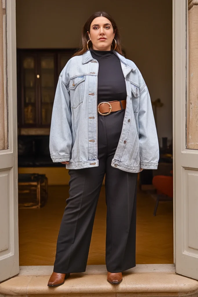 Plus Size Oversized Denim Jacket Winter Outfit