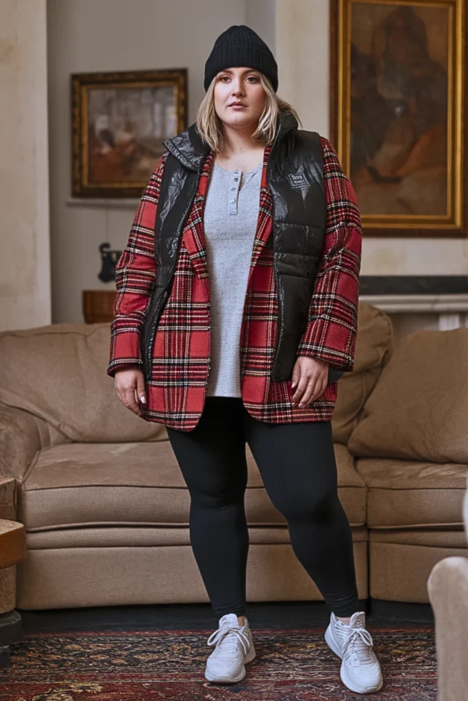 Plus Size Plaid Blazer Casual Winter Outfit