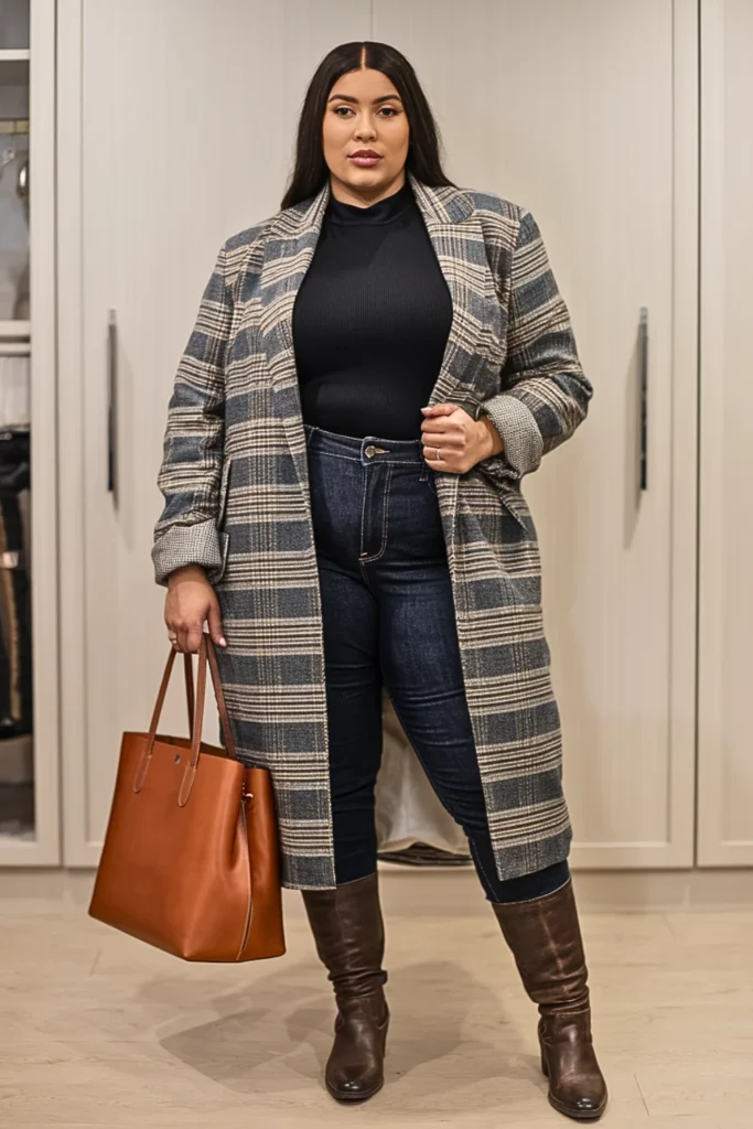 Plus Size Plaid Blazer Layering Winter Outfit