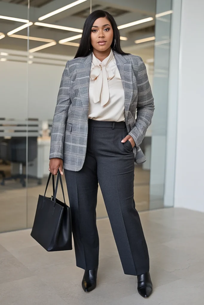 Plus Size Plaid Blazer Winter Work Outfit