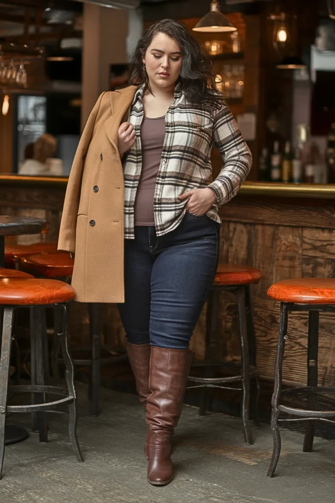 Plus Size Plaid Button-Down Winter Outfit