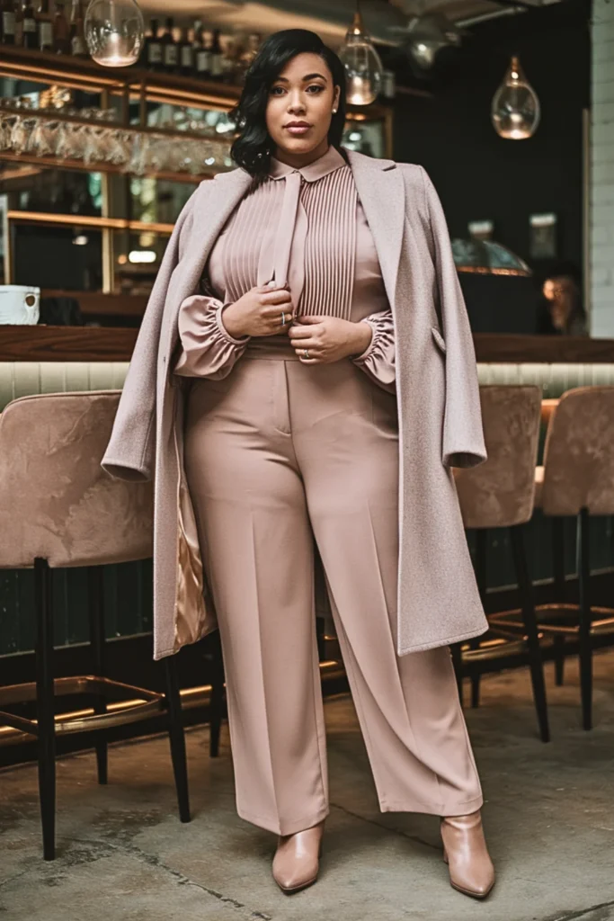 Plus Size Pleated Front Blouse Winter Outfit