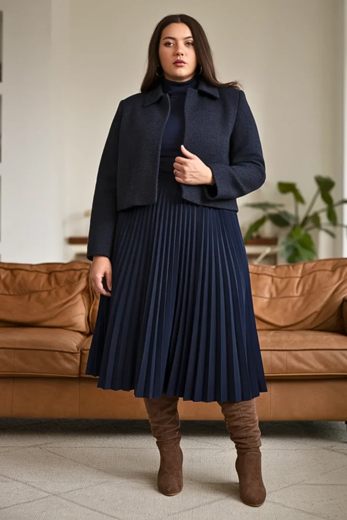 Plus Size Pleated Midi Skirt Winter Outfit