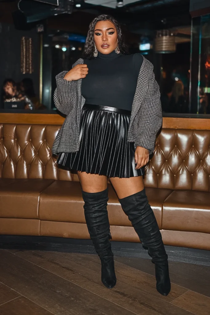 Plus Size Pleated Mini Skirt Winter Night Club Outfit