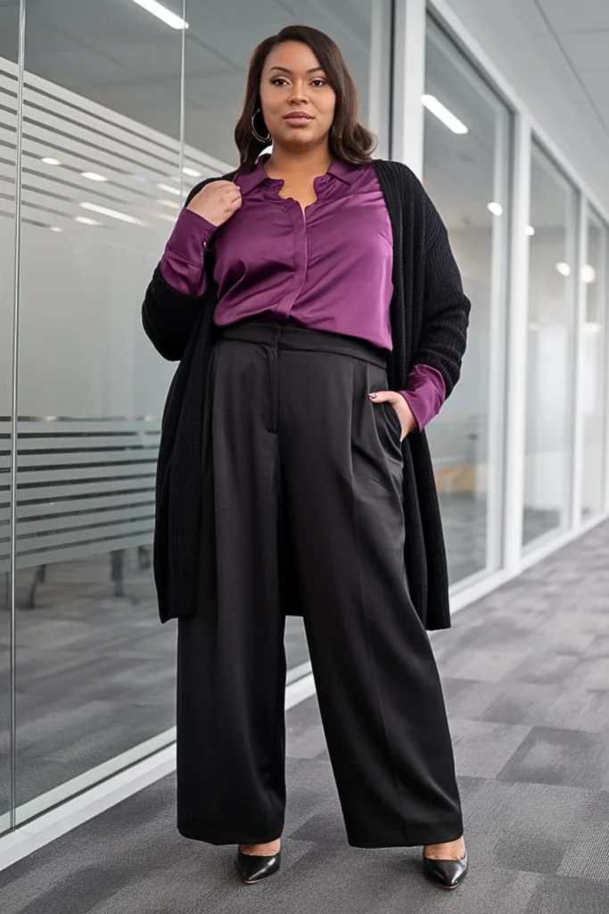 Plus Size Plum Colored Blouse Winter Outfit