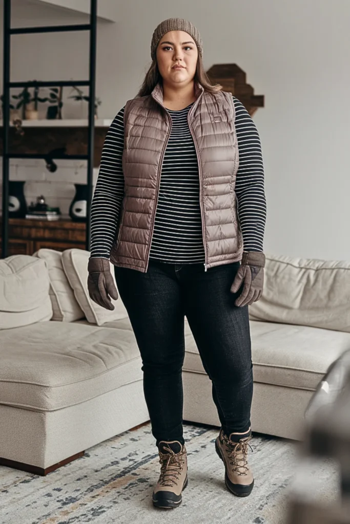 Plus Size Puffer Vest Layering Winter Outfit
