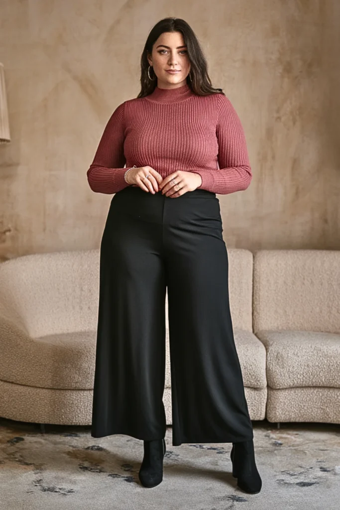 Plus Size Pullover Sweater Palazzo Pants Winter Outfit