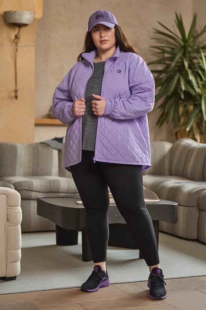 Plus Size Purple Quilted Jacket Winter Outfit