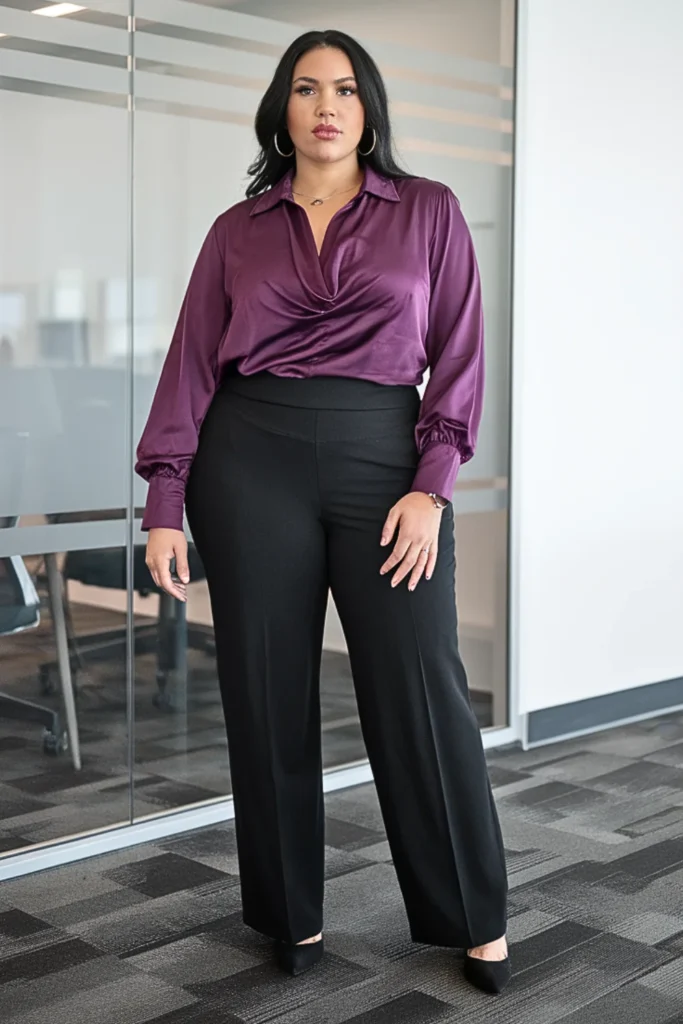 Plus Size Purple Silk Blouse Winter Outfit