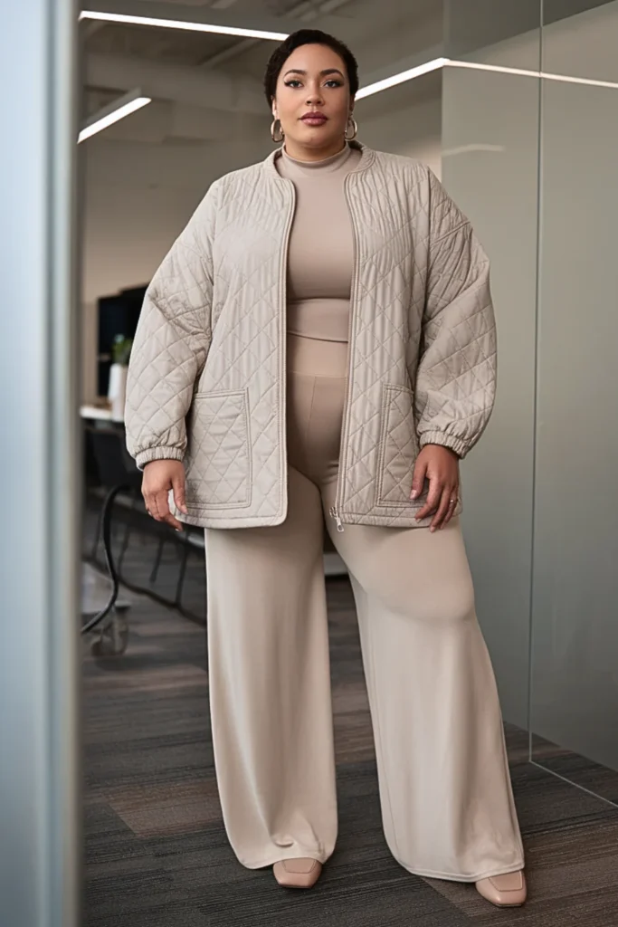 Plus Size Quilted Jacket and Mock Turtleneck Winter Outfit