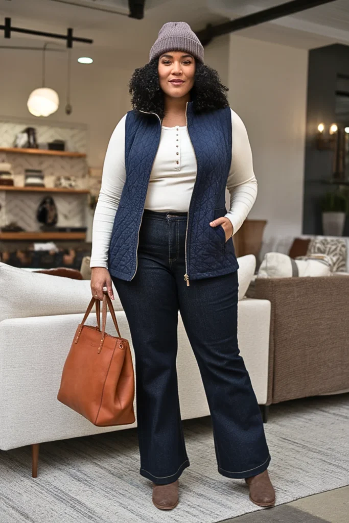Plus Size Quilted Vest Layering Winter Outfit