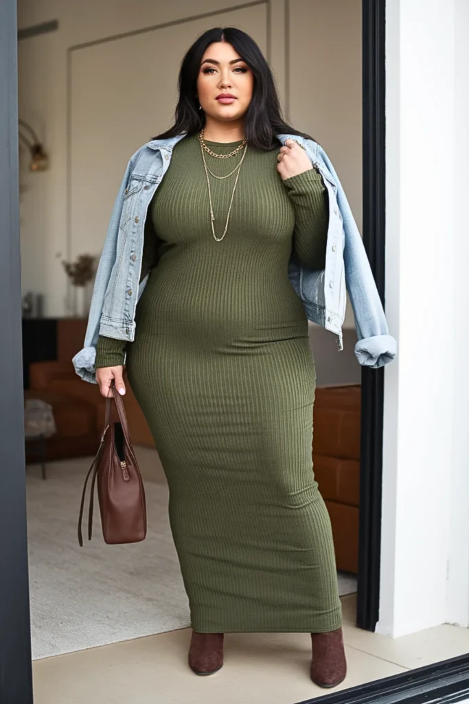 Plus Size Ribbed Knit Maxi Dress Winter Outfit