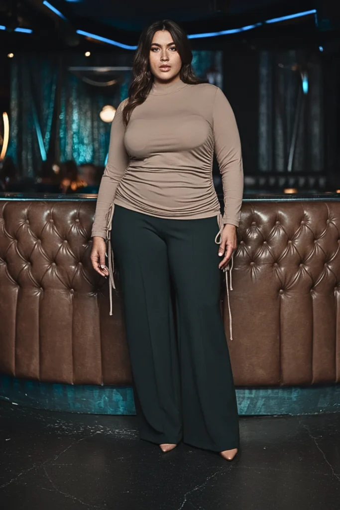 Plus Size Ruched Side Top Winter Night Out Outfit