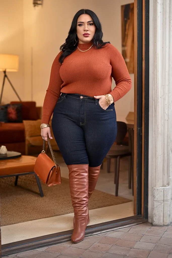 Plus Size Rust Orange Sweater Winter Social Outfit