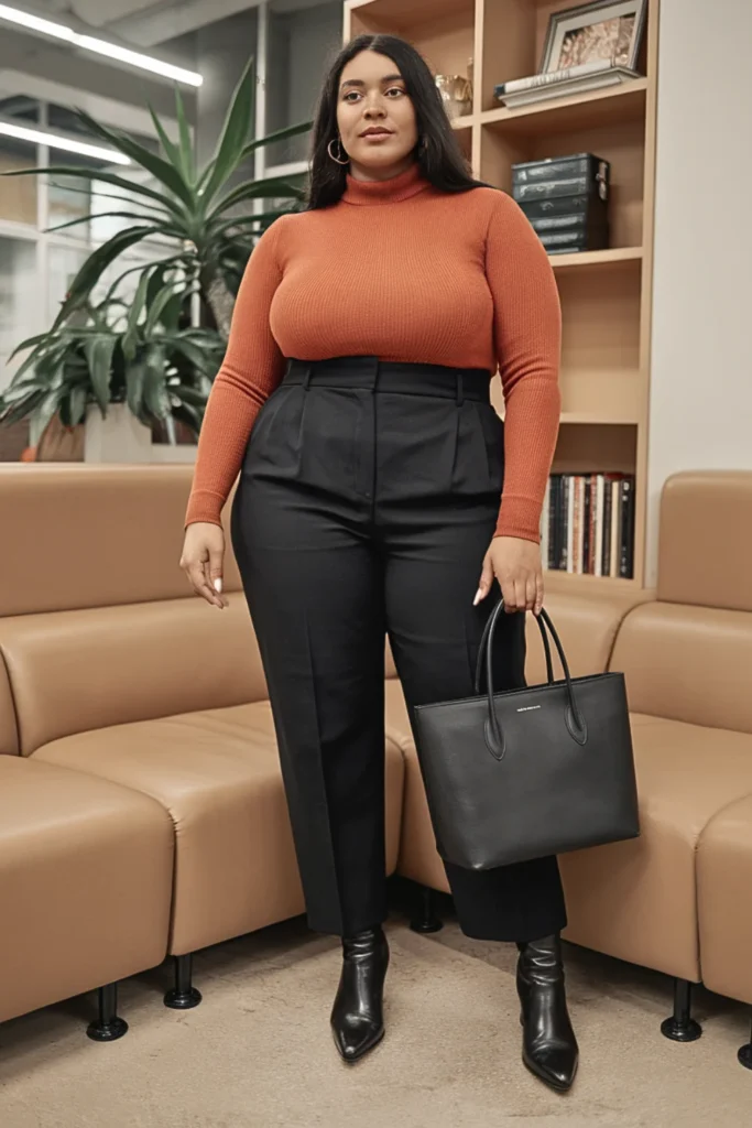 Plus Size Rust Orange Turtleneck Winter Outfit