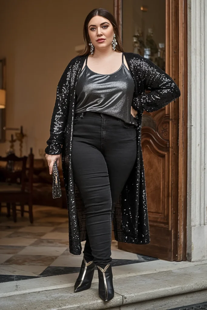 Plus Size Sequin Cardigan Party Winter Outfit