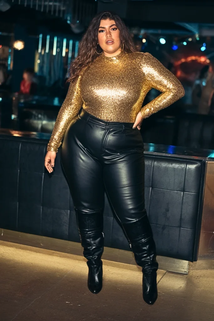 Plus Size Sequined Bodysuit Winter Club Outfit