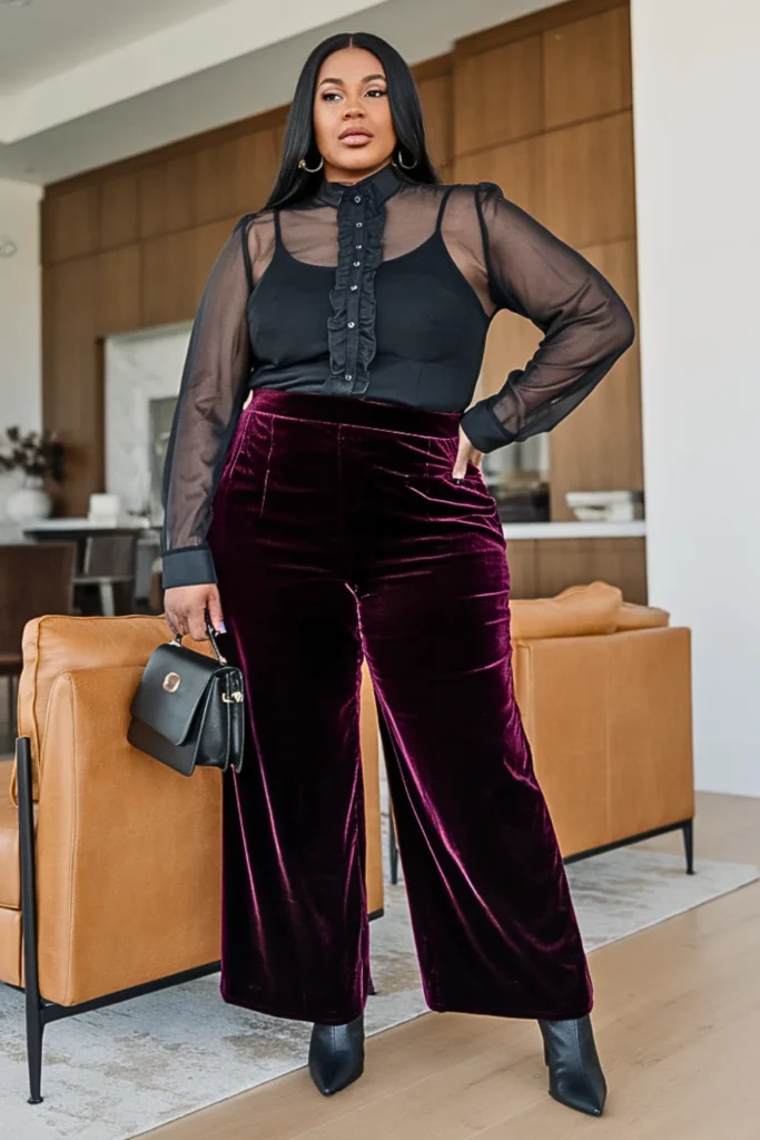 Plus Size Sheer Blouse Camisole Winter Outfit