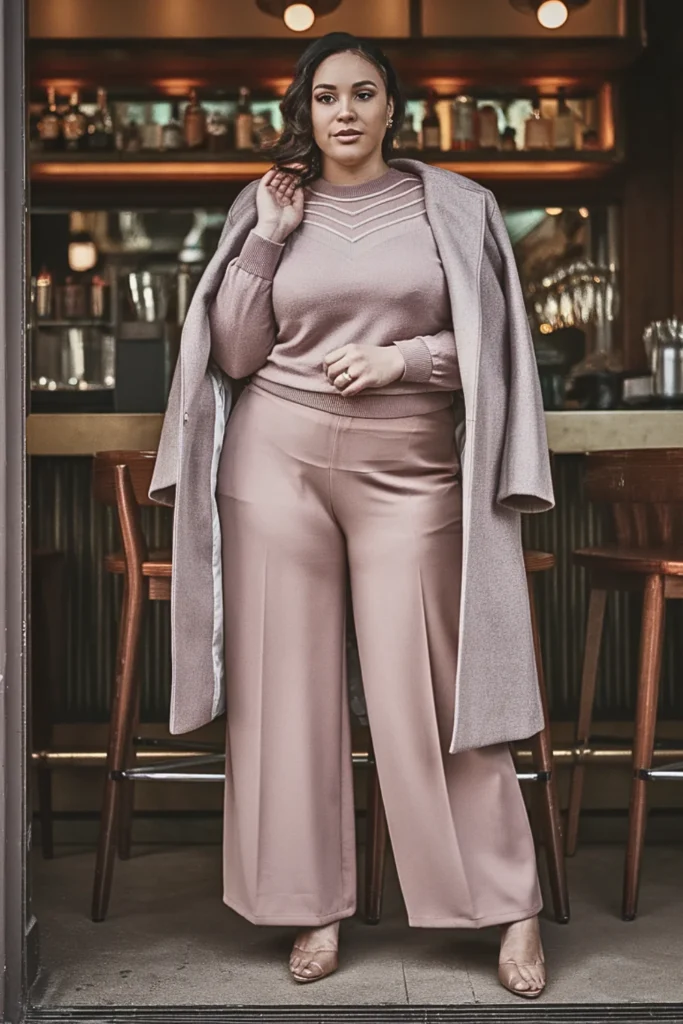 Plus Size Sheer Panel Sweater Winter Outfit