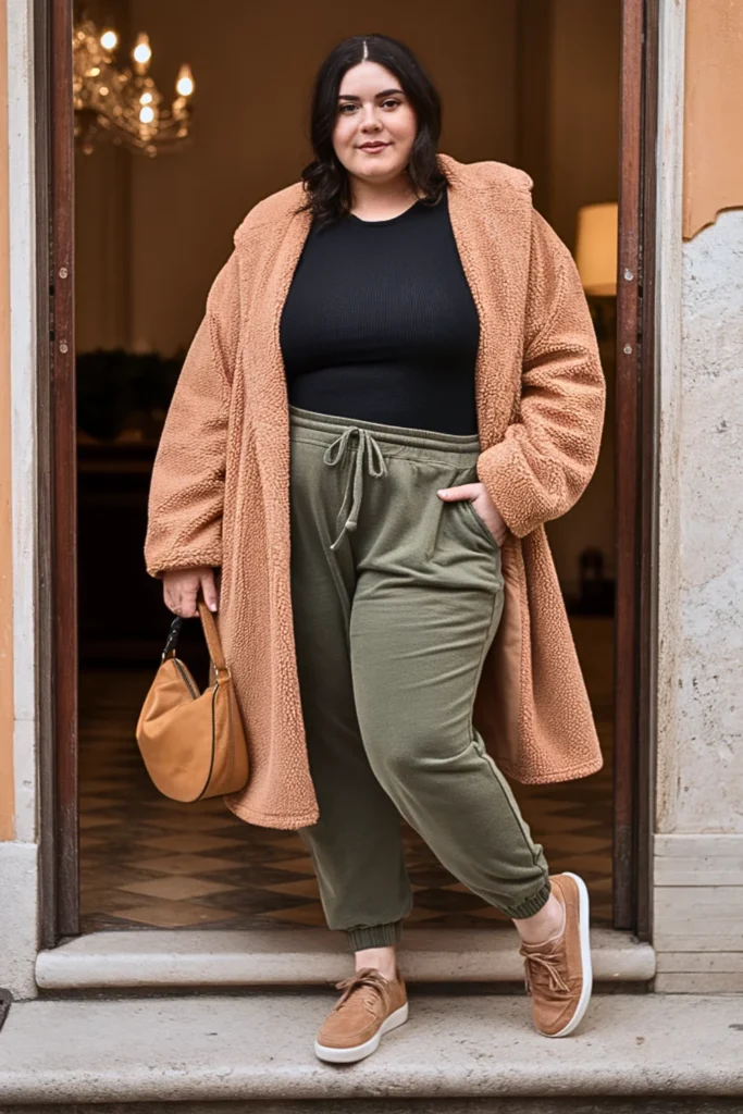 Plus Size Sherpa Fleece Teddy Coat Winter Outfit
