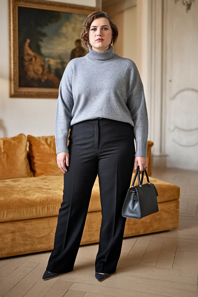 Plus Size Steel Gray Sweater Winter Gallery Opening Look
