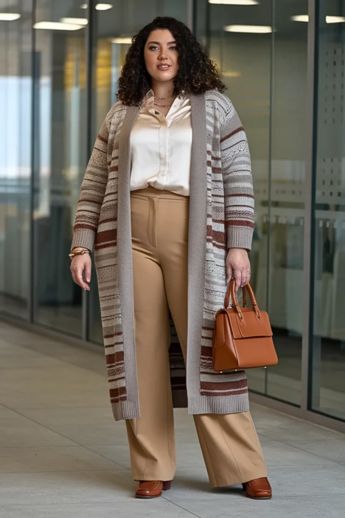 Plus Size Sweater Coat and Bootcut Trousers Winter Outfit