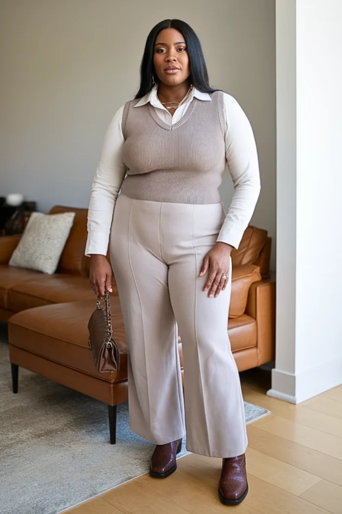 Plus Size Sweater Vest Pants Winter Outfit
