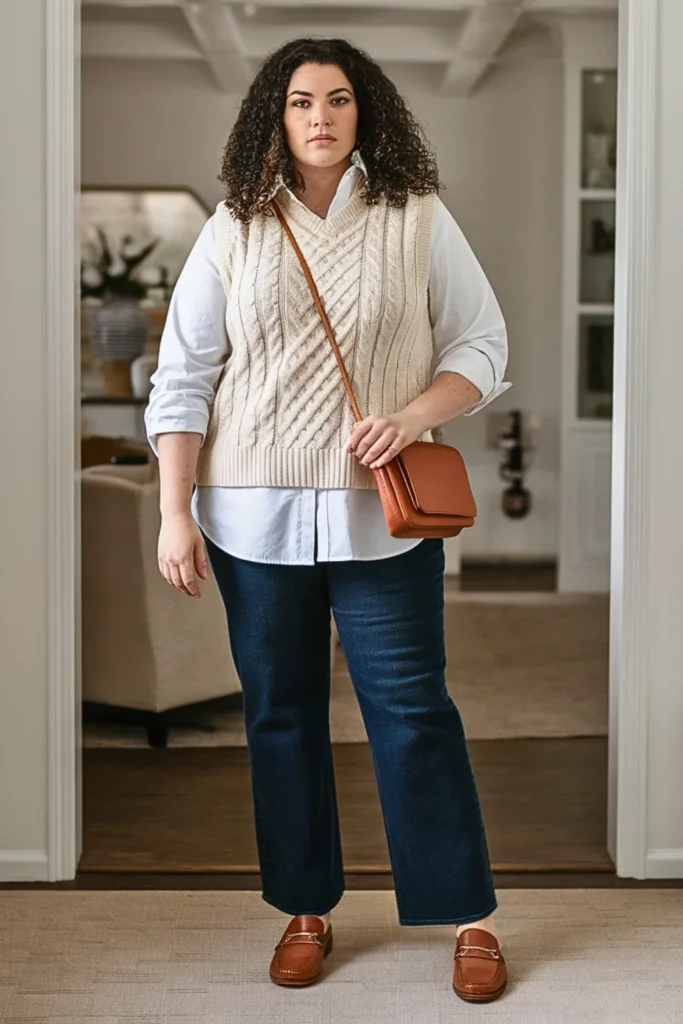 Plus Size Sweater Vest Preppy Winter Outfit