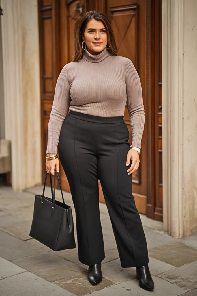 Plus Size Taupe Turtleneck Winter Client Meeting Look