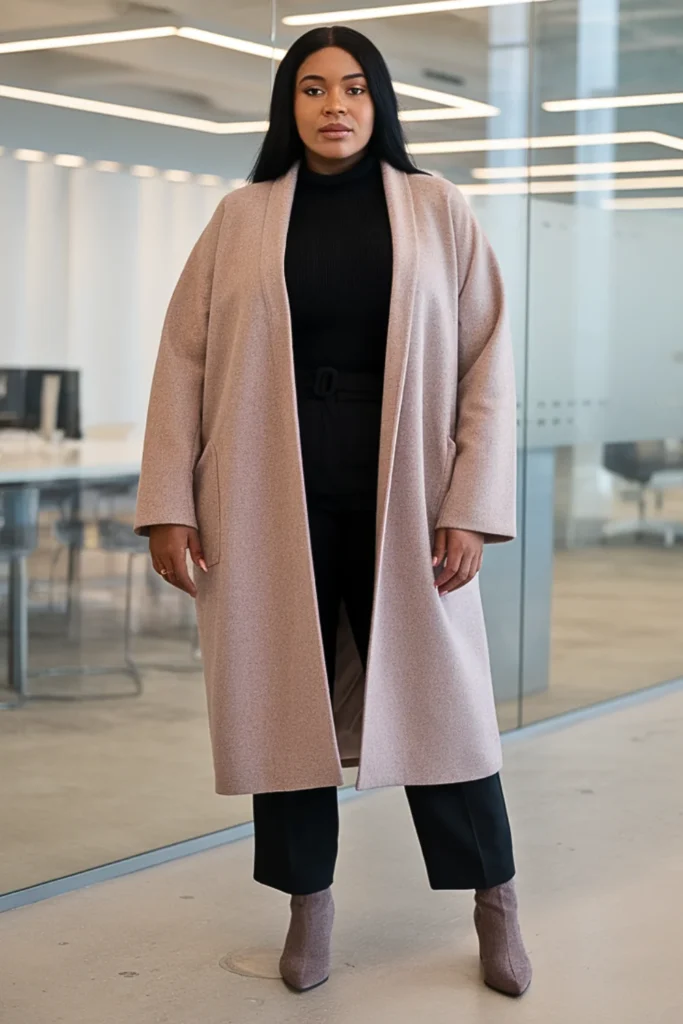 Plus Size Taupe Wool Blend Coat Winter Outfit
