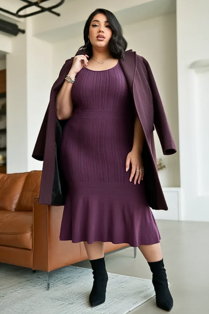 Plus Size Textured Knit Midi Winter Outfit