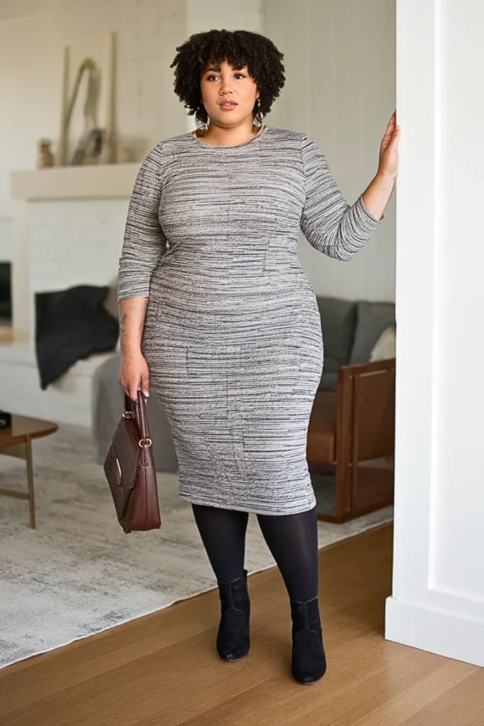 Plus Size Textured Sweater Dress Artistic Winter Outfit
