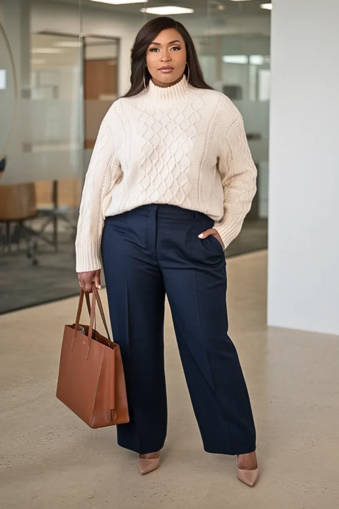 Plus Size Textured Sweater Winter Work Outfit