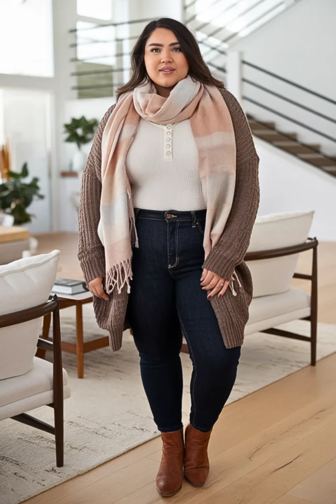 Plus Size Thermal Henley Layered Winter Outfit