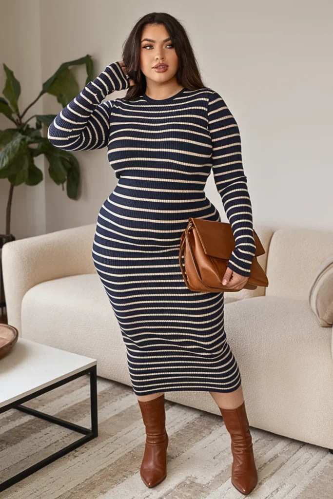 Plus Size Thermal Striped Dress Winter Outfit