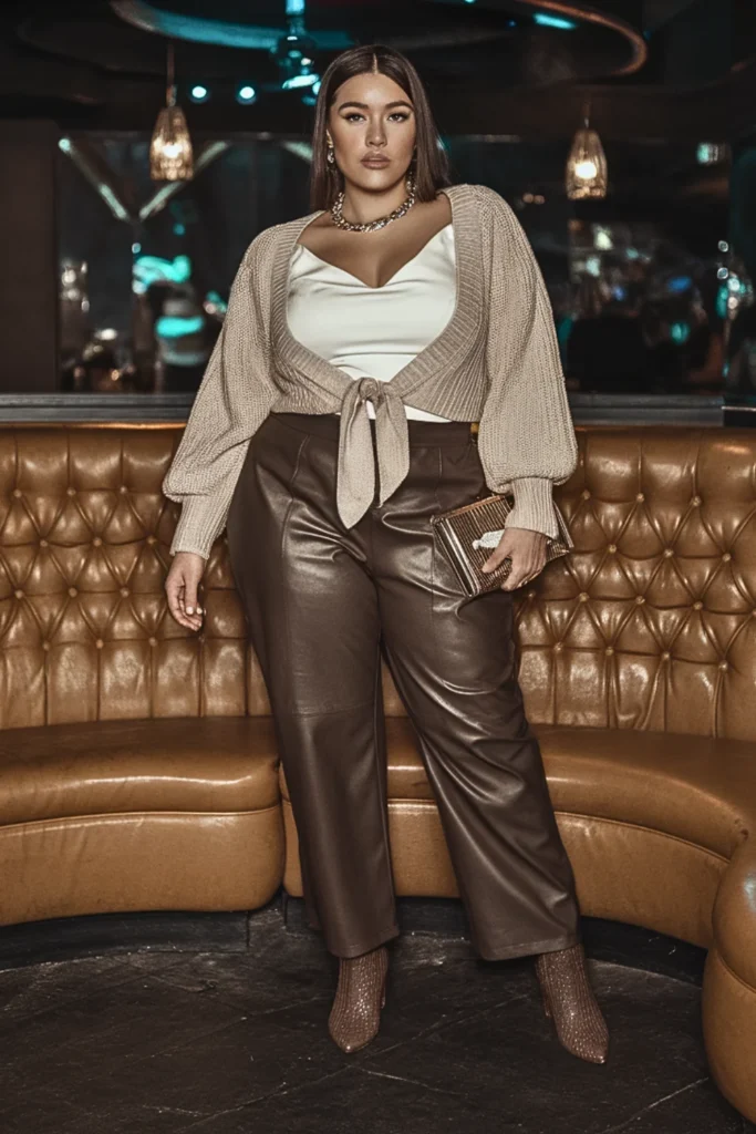 Plus Size Tie-Front Cardigan Winter Going Out Outfit