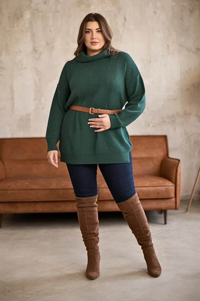 Plus Size Tunic Sweater Skinny Jeans Winter Outfit