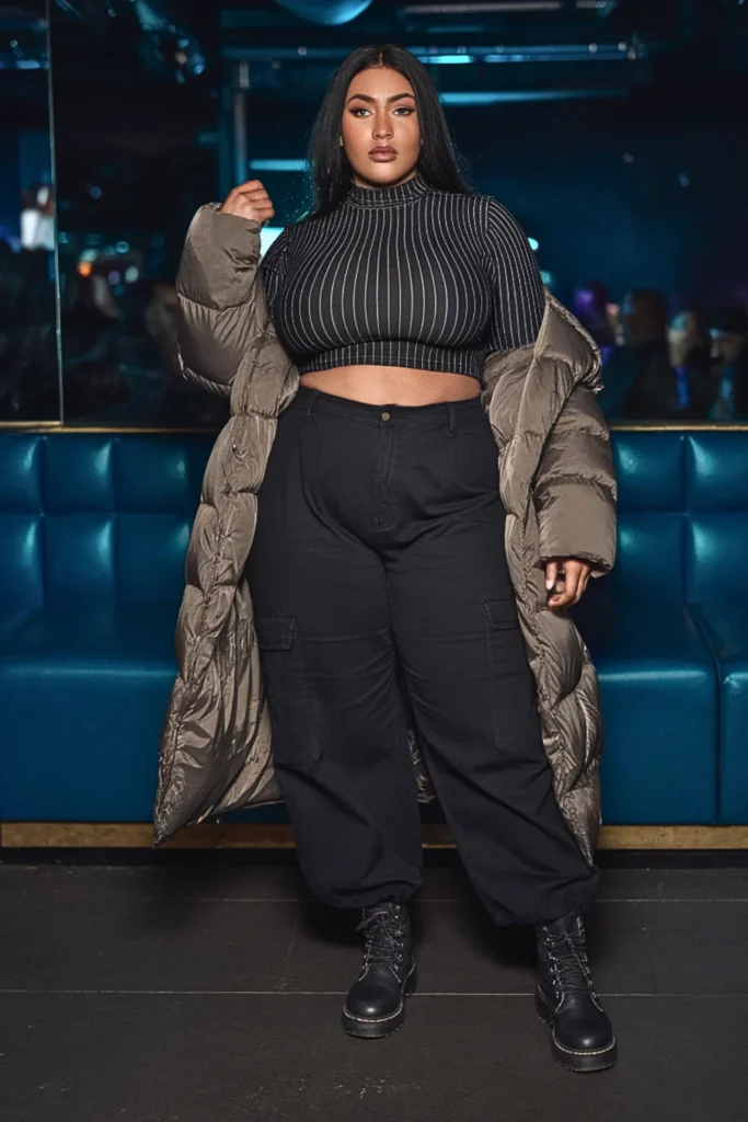 Plus Size Turtleneck Crop Top Winter Club Night Outfit