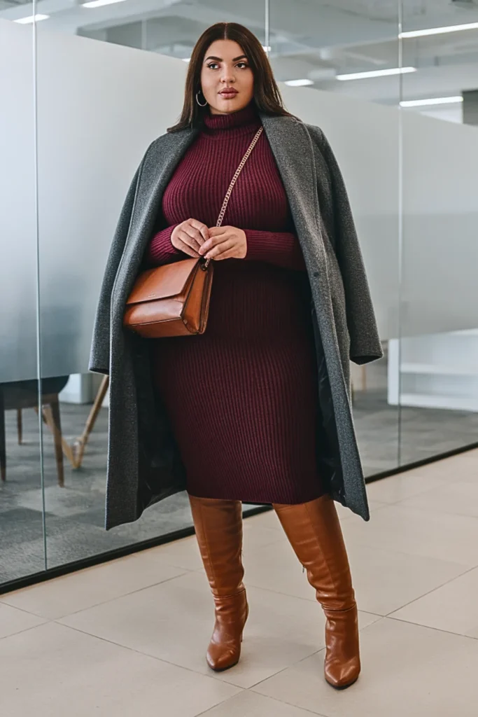 Plus Size Turtleneck Sweater Dress Winter Outfit
