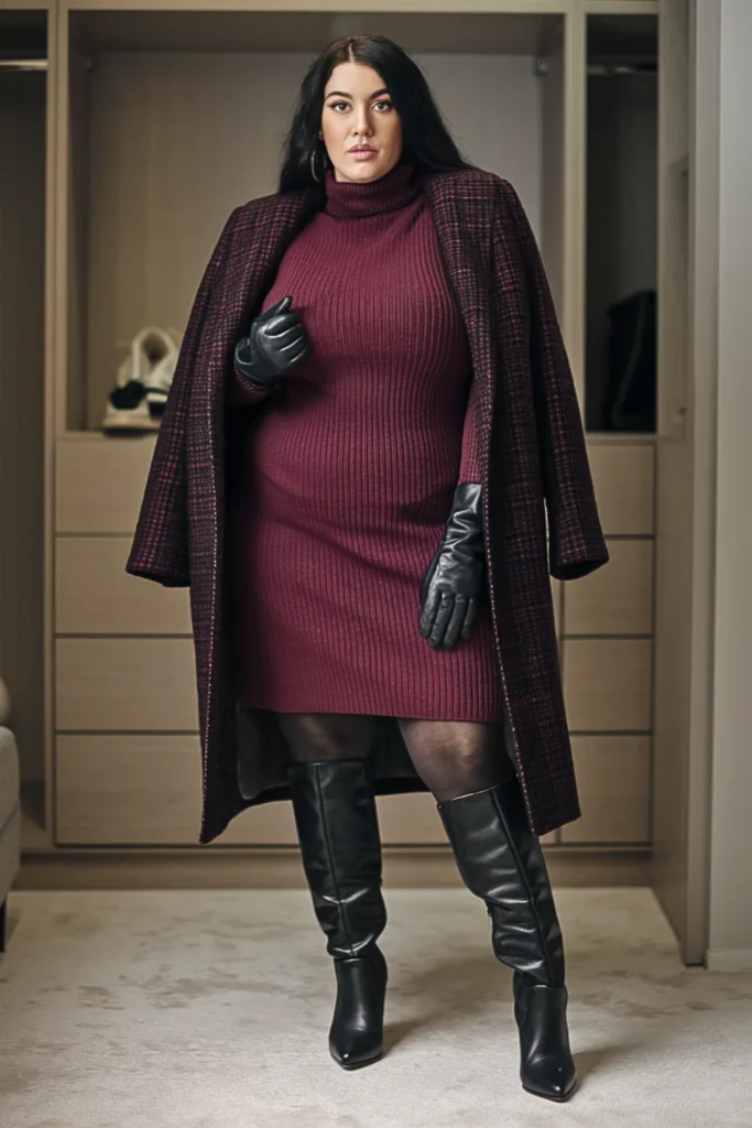 Plus Size Turtleneck Sweater Dress Winter Outfit