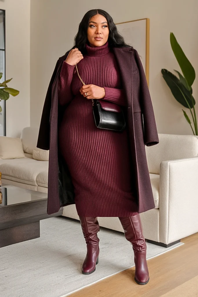 Plus Size Turtleneck Sweater Dress Winter Outfit