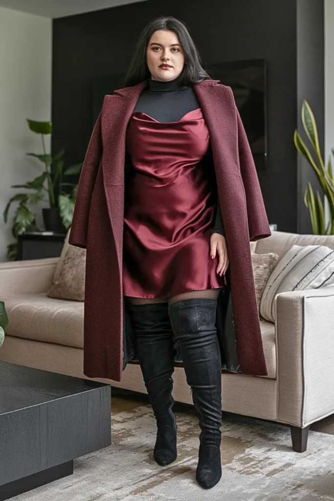 Plus Size Turtleneck Under Slip Dress Winter Outfit