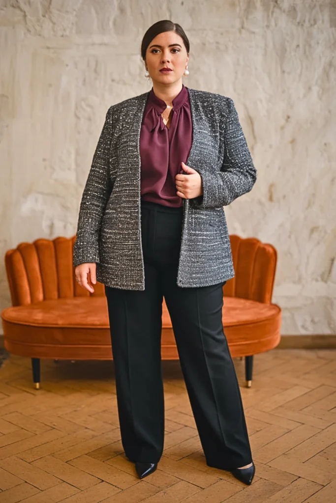 Plus Size Tweed Blazer Professional Winter Outfit