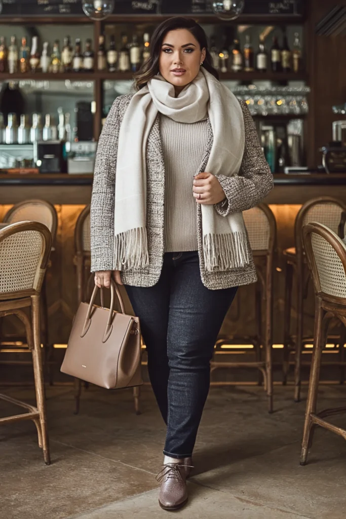 Plus Size Tweed Blazer Winter Outfit