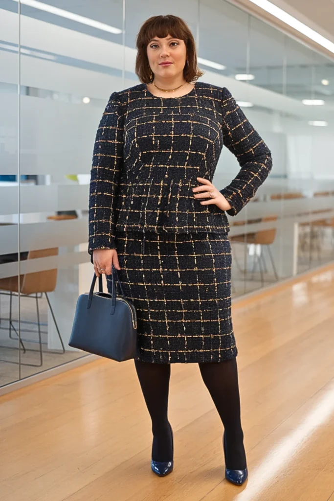 Plus Size Tweed Dress Winter Work Outfit